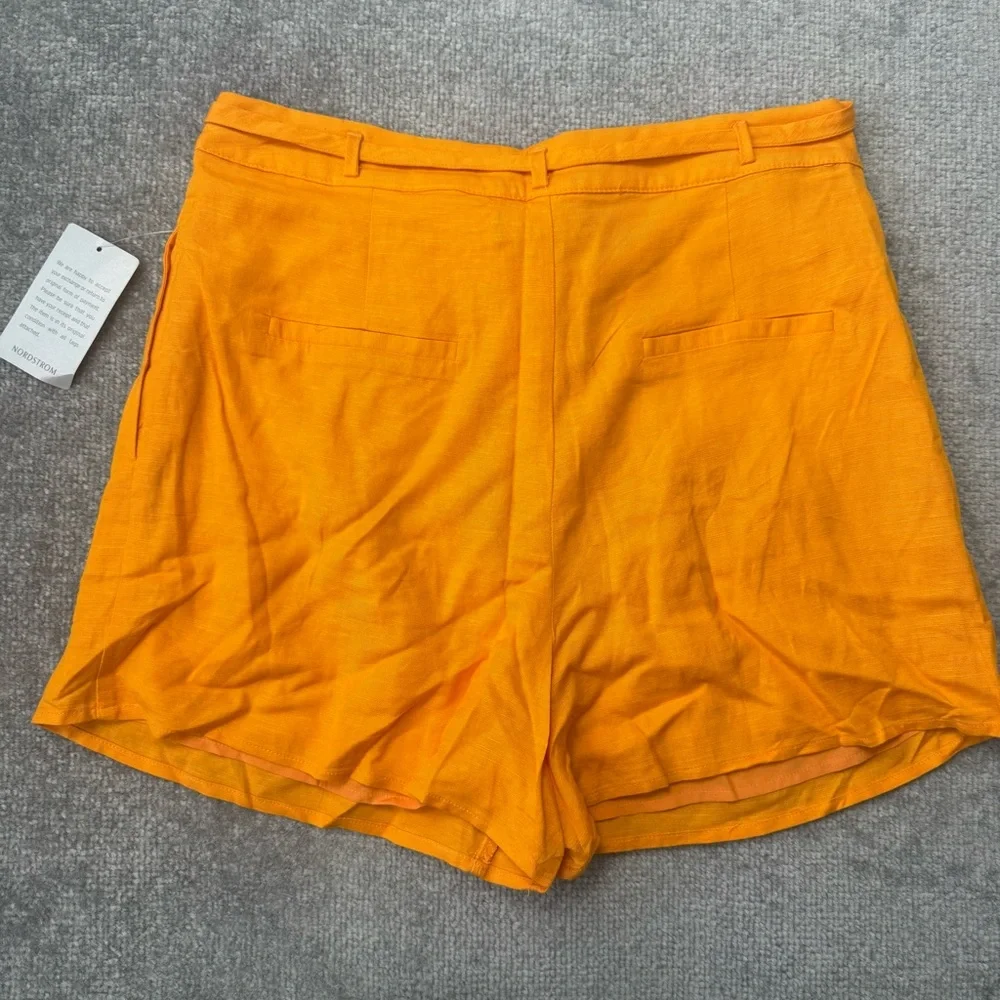 Lulus Shorts Womens Large Orange Rayon Linen Blend Lined Belted Pockets NEW - Picture 7 of 7